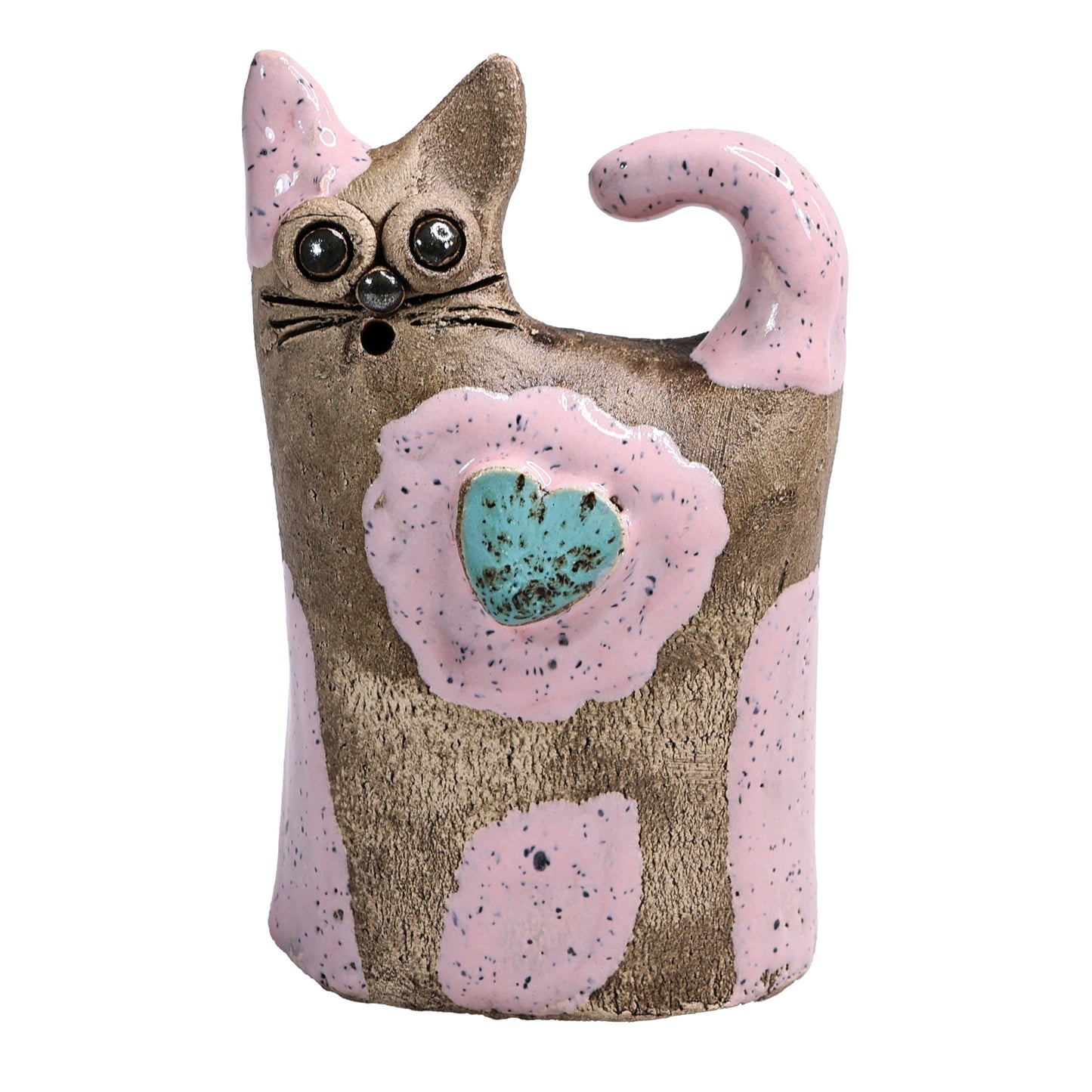 Handmade Ceramic Love Cat Figurine with Heart
