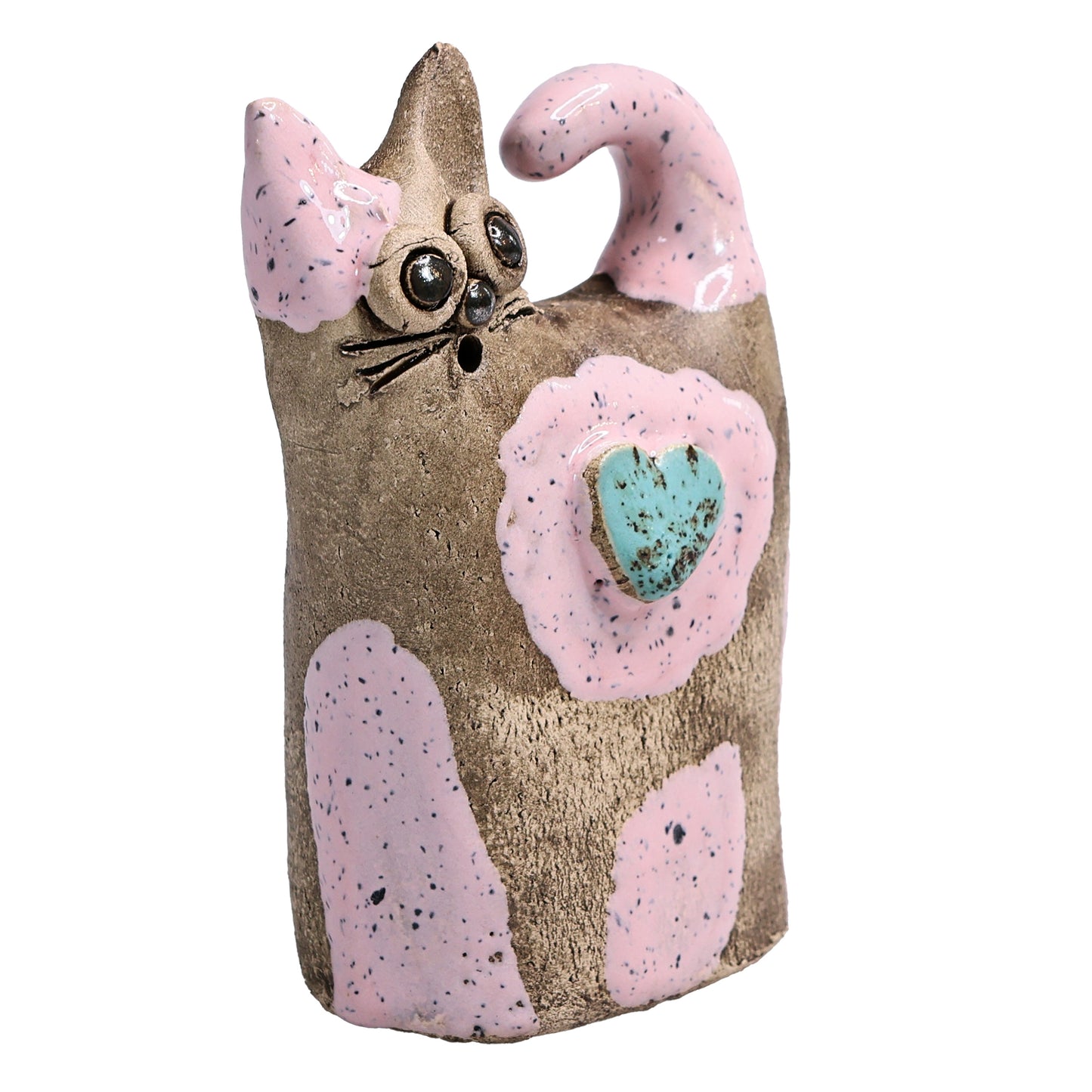 Handmade Ceramic Love Cat Figurine with Heart