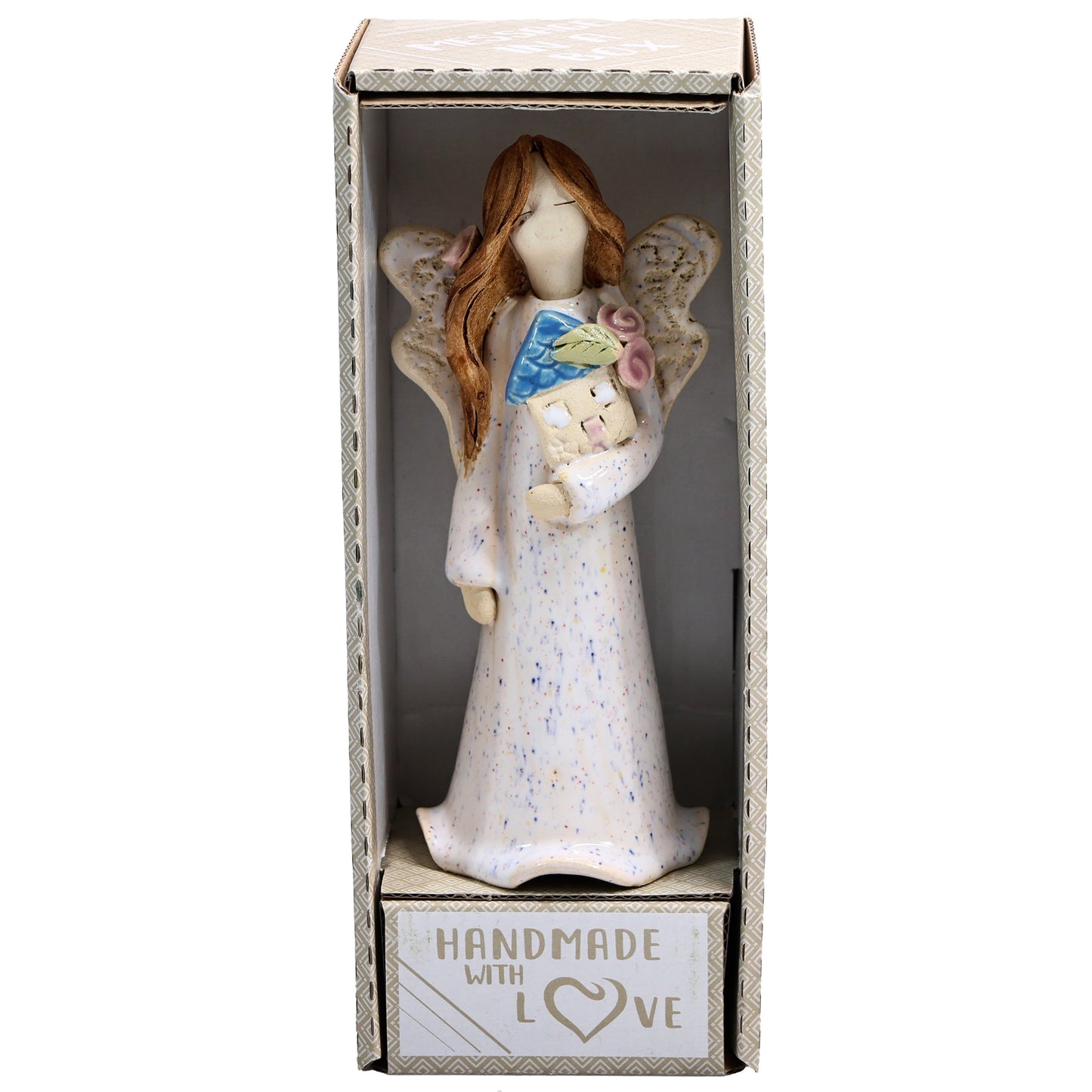 Handmade Ceramic Angel Holding Mini House