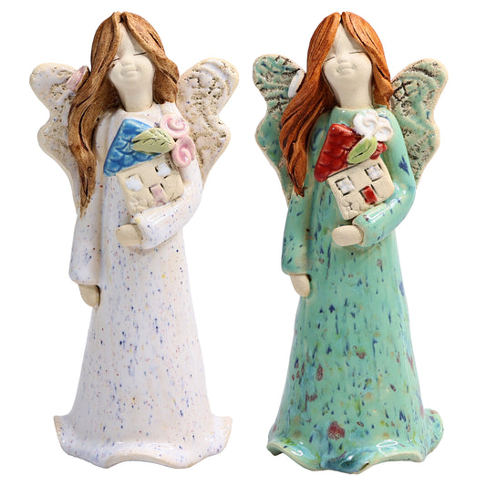 Handmade Ceramic Angel Holding Mini House