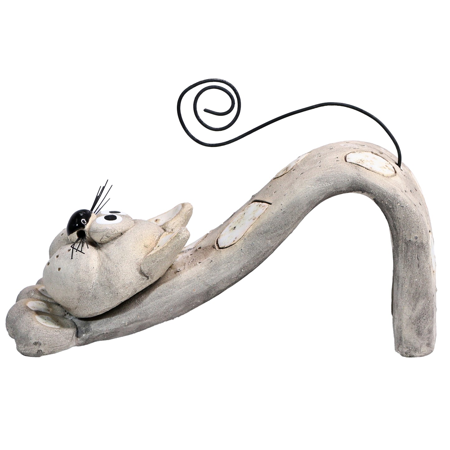 Handmade Ceramic Figurine of Playful Bendy Cat with Wire Tail