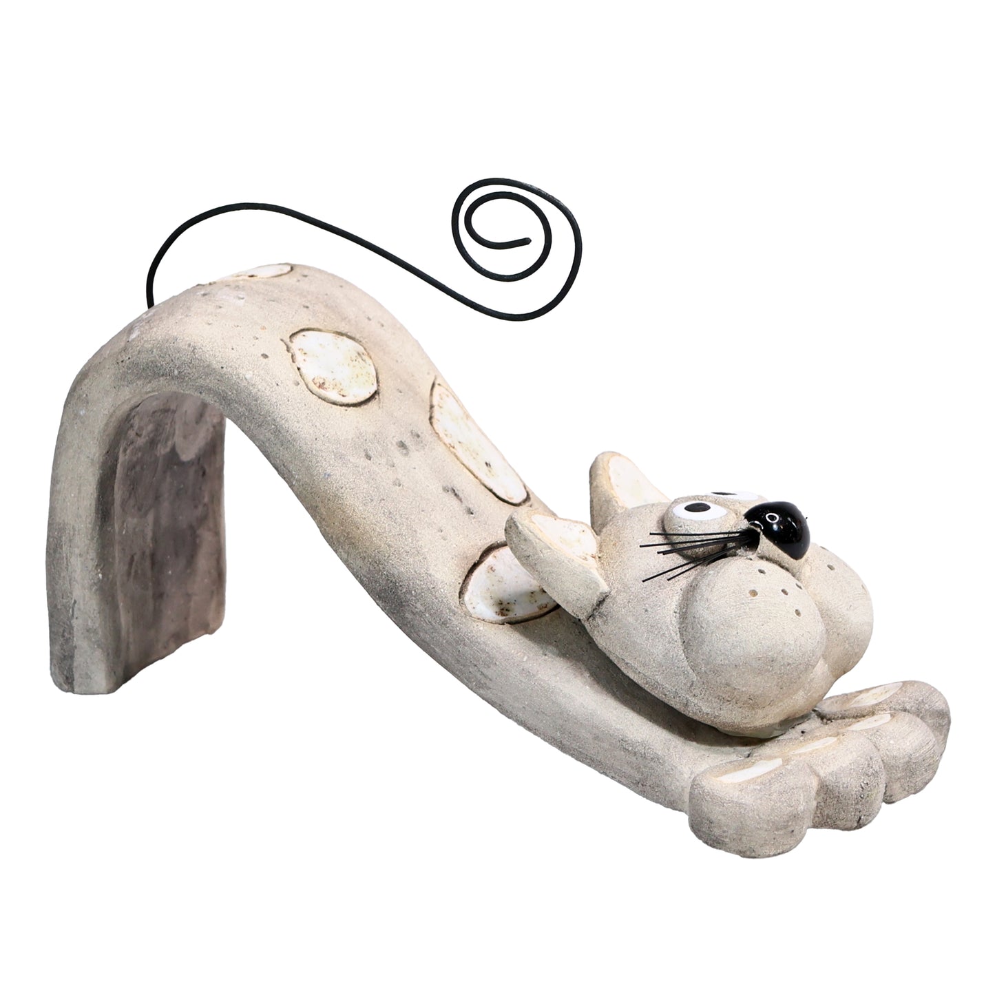 Handmade Ceramic Figurine of Playful Bendy Cat with Wire Tail