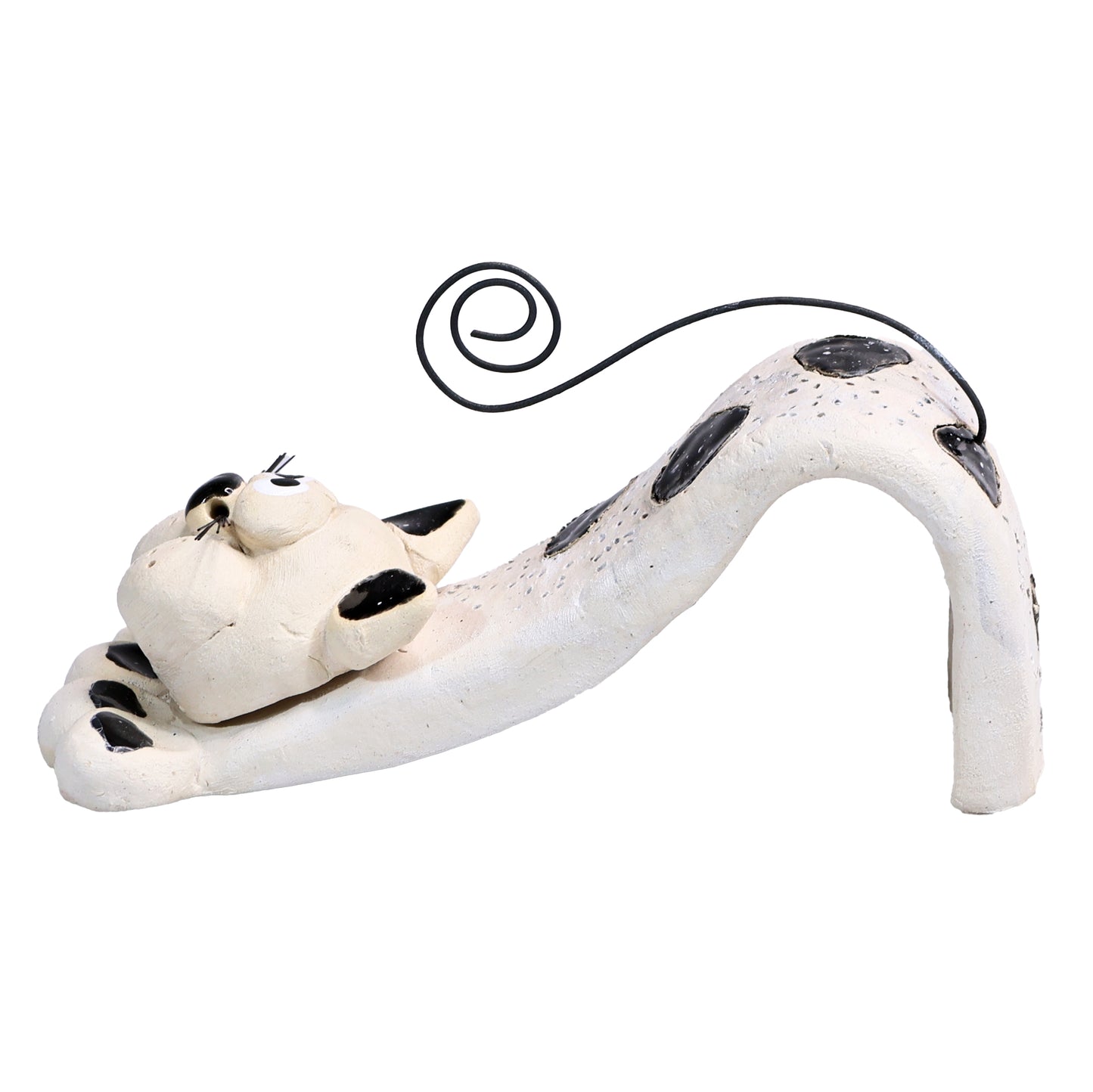 Handmade Ceramic Figurine of Playful Bendy Cat with Wire Tail