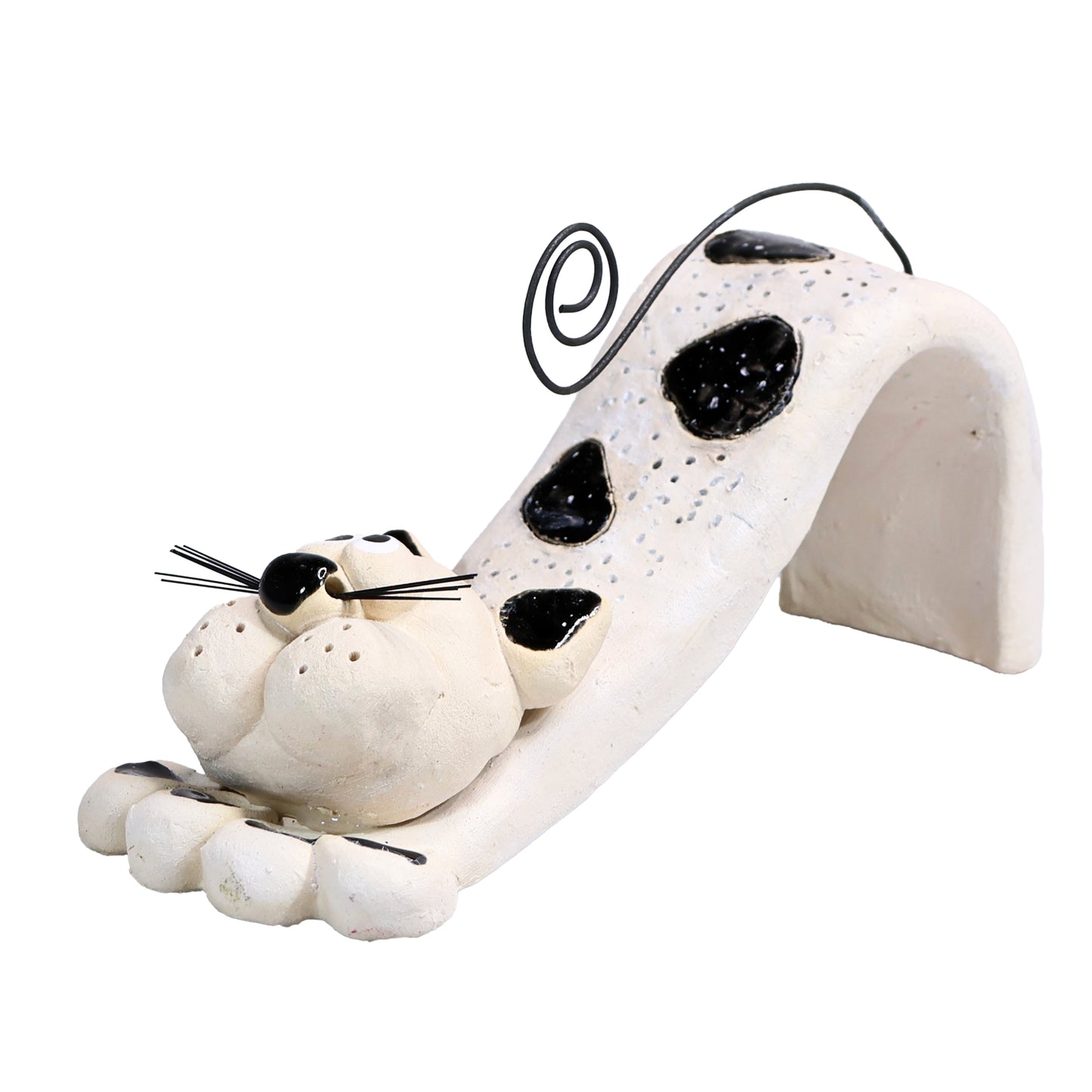 Handmade Ceramic Figurine of Playful Bendy Cat with Wire Tail