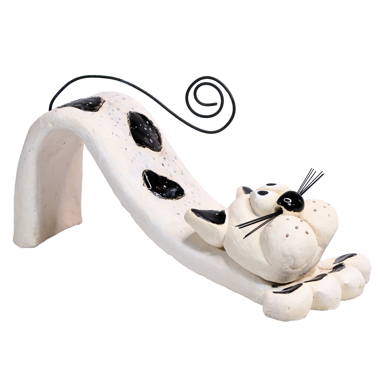 Handmade Ceramic Figurine of Playful Bendy Cat with Wire Tail