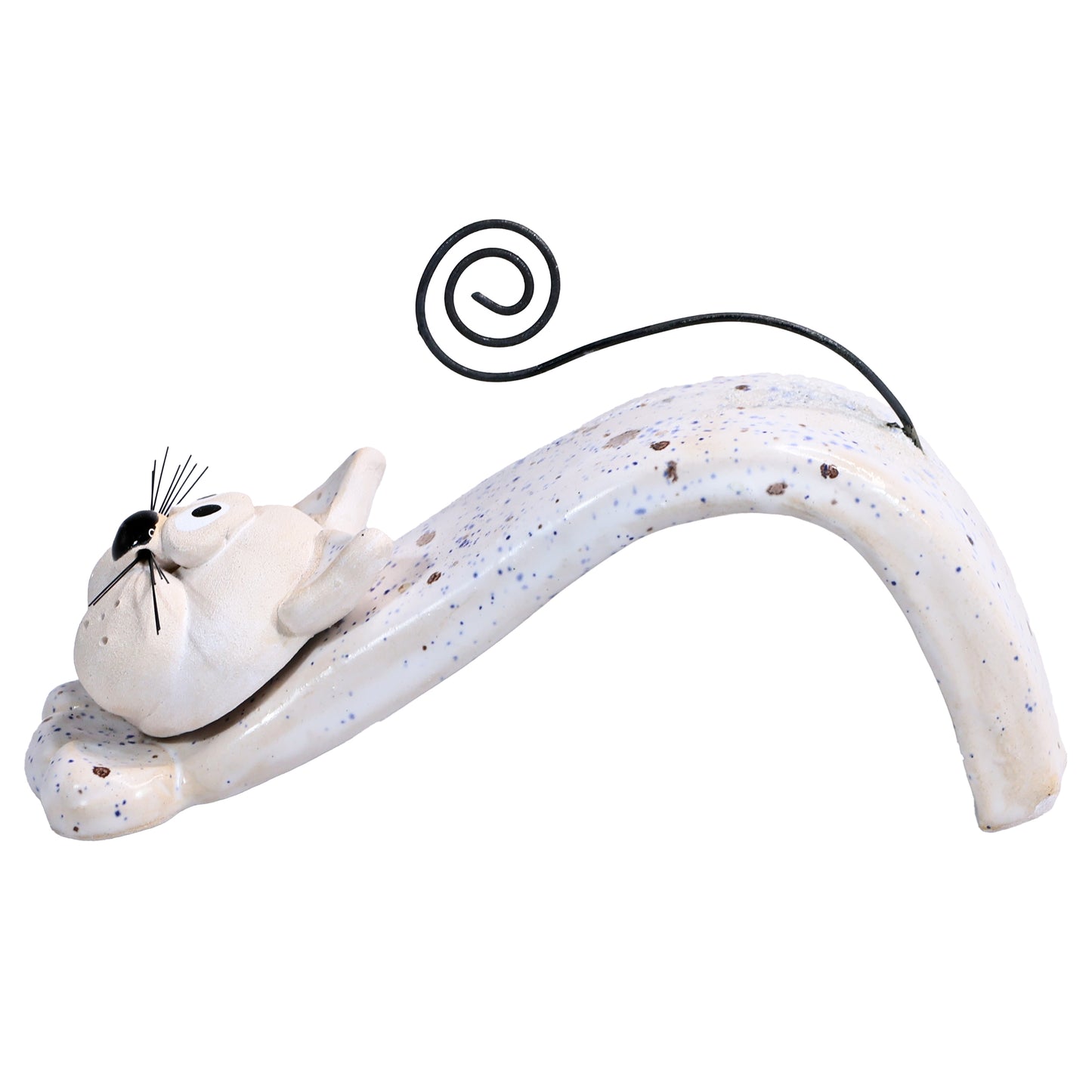 Handmade Ceramic Figurine of Playful Bendy Cat with Wire Tail