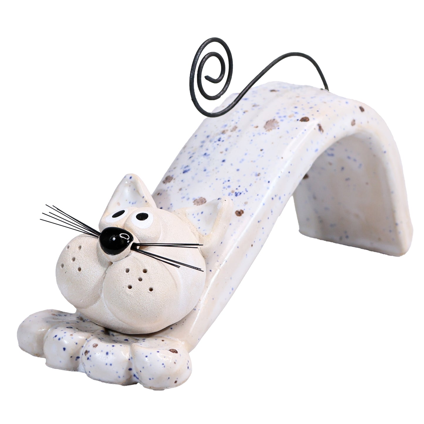 Handmade Ceramic Figurine of Playful Bendy Cat with Wire Tail