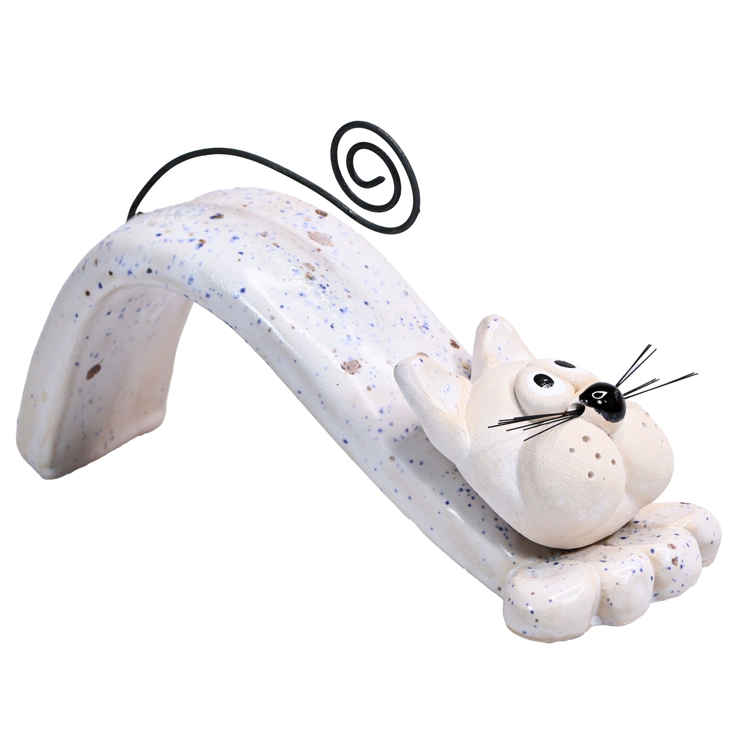 Handmade Ceramic Figurine of Playful Bendy Cat with Wire Tail