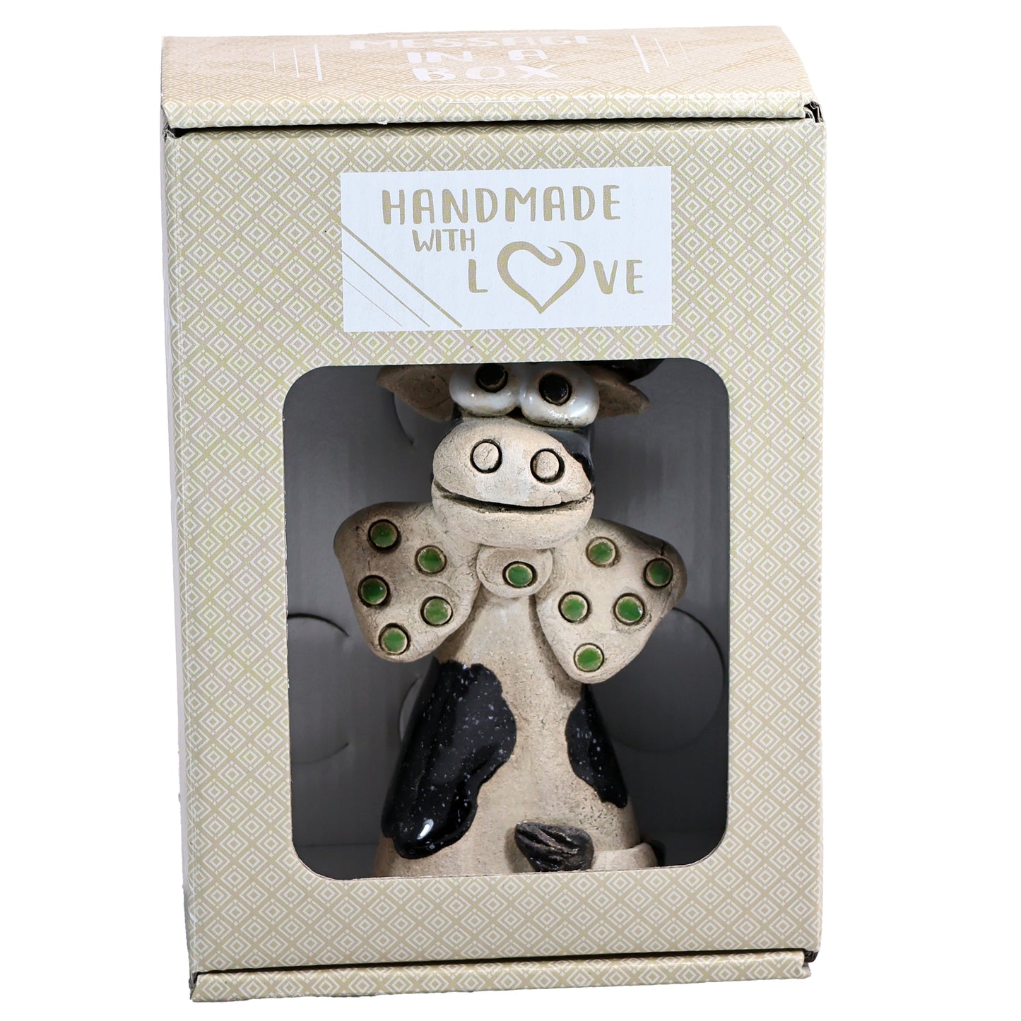 Handmade Ceramic Figurine of Charming Cow or Sheep with Bowtie