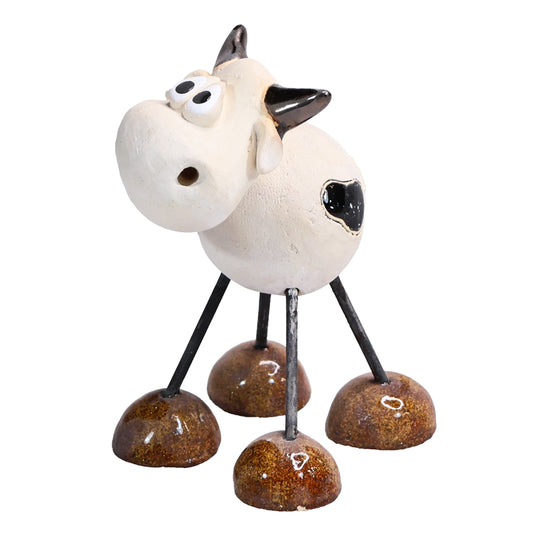 Handmade White Dairy Cow with Fringe