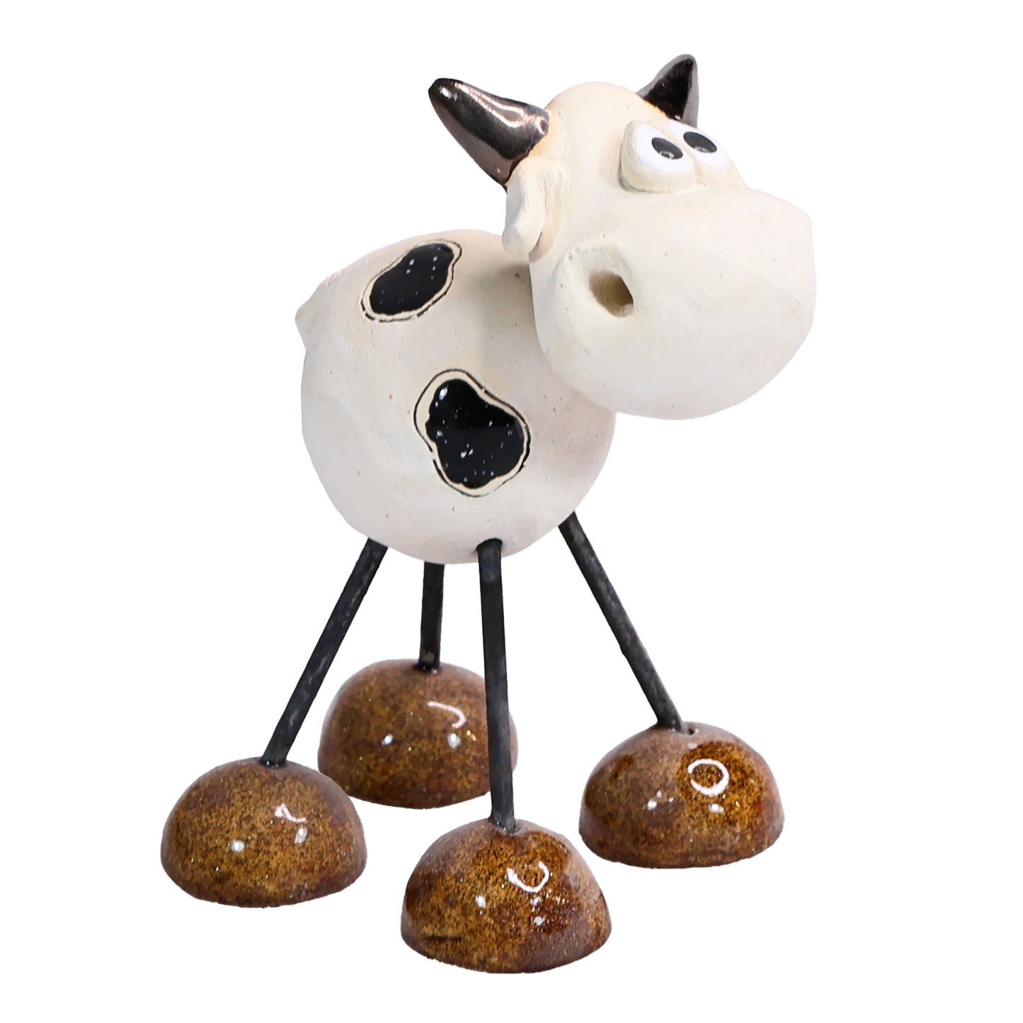 Handmade White Dairy Cow with Fringe