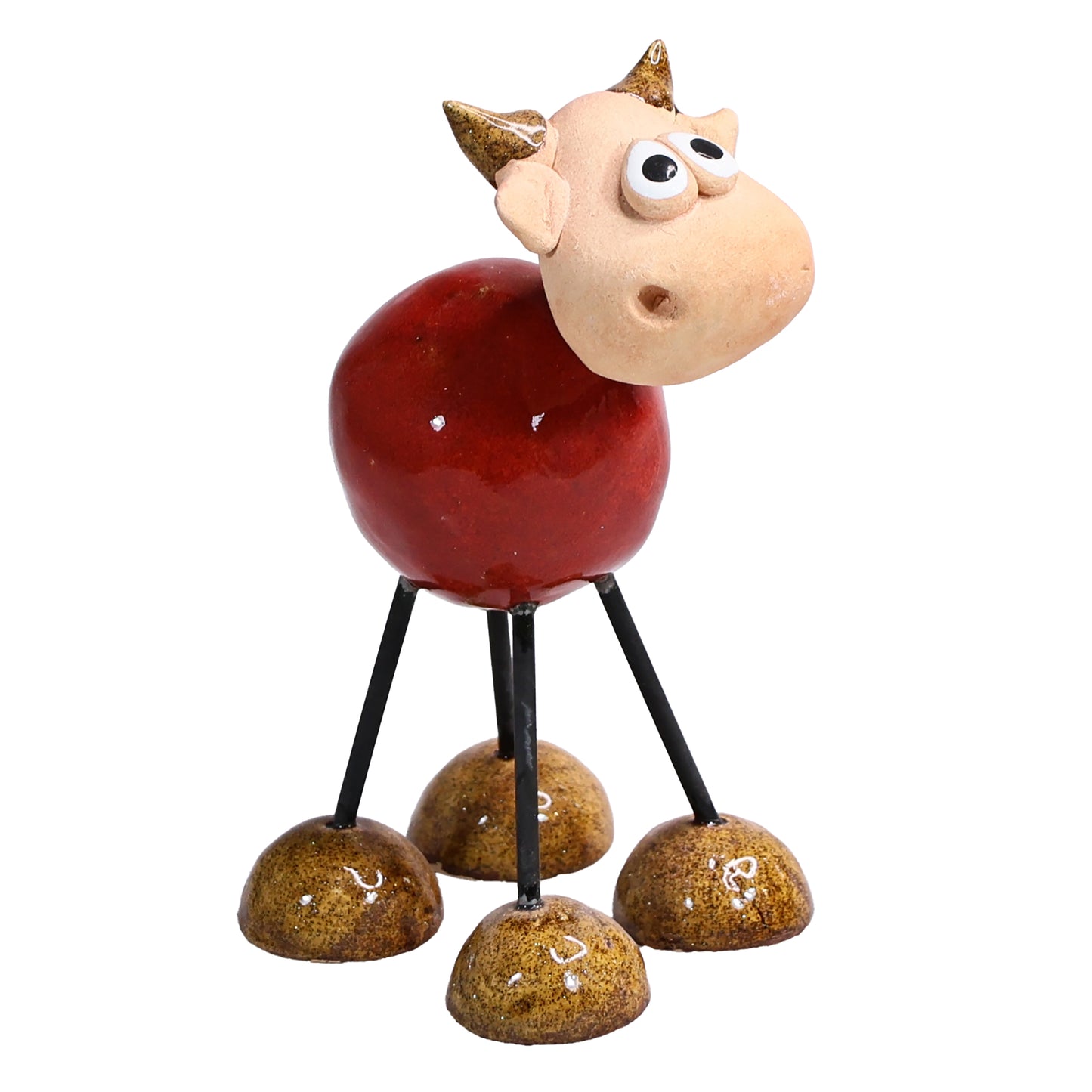 Handmade Ceramic Figurine of Wire-Legged Highland Cow