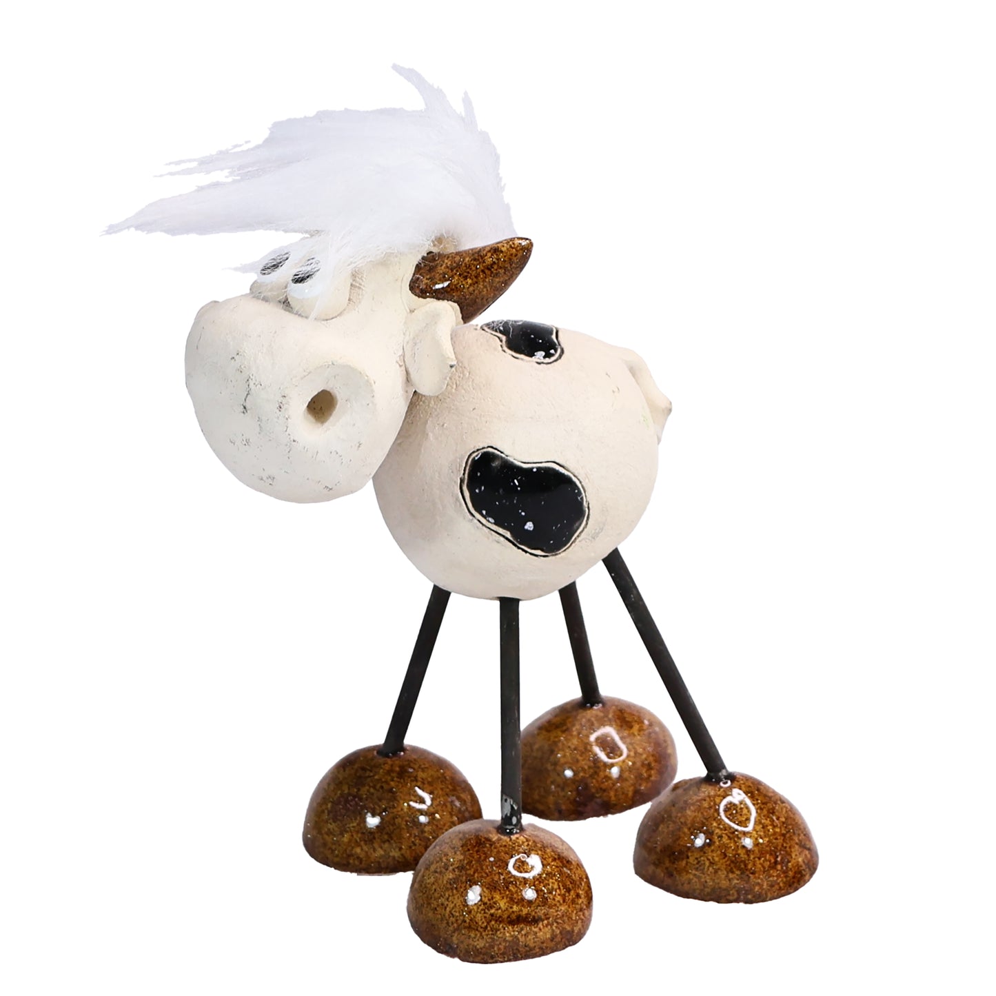 Handmade White Ceramic Wire-Legged Dairy Cow