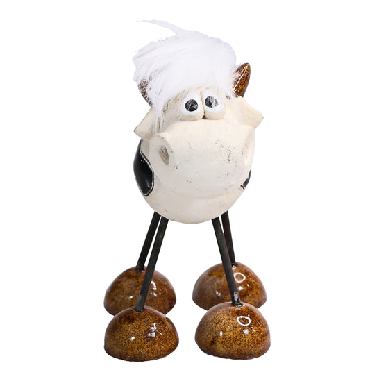 Handmade White Ceramic Wire-Legged Dairy Cow