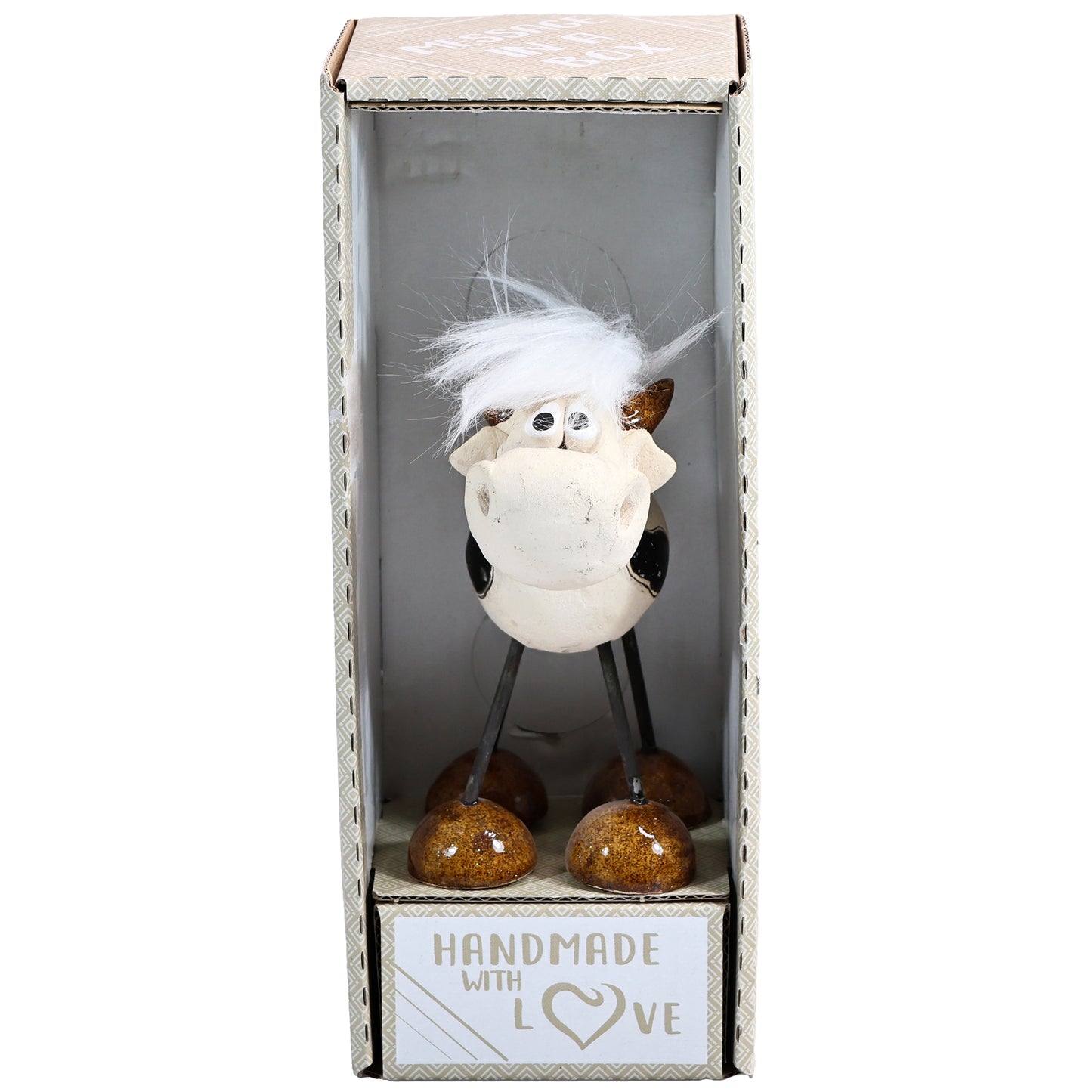 Handmade White Ceramic Wire-Legged Dairy Cow