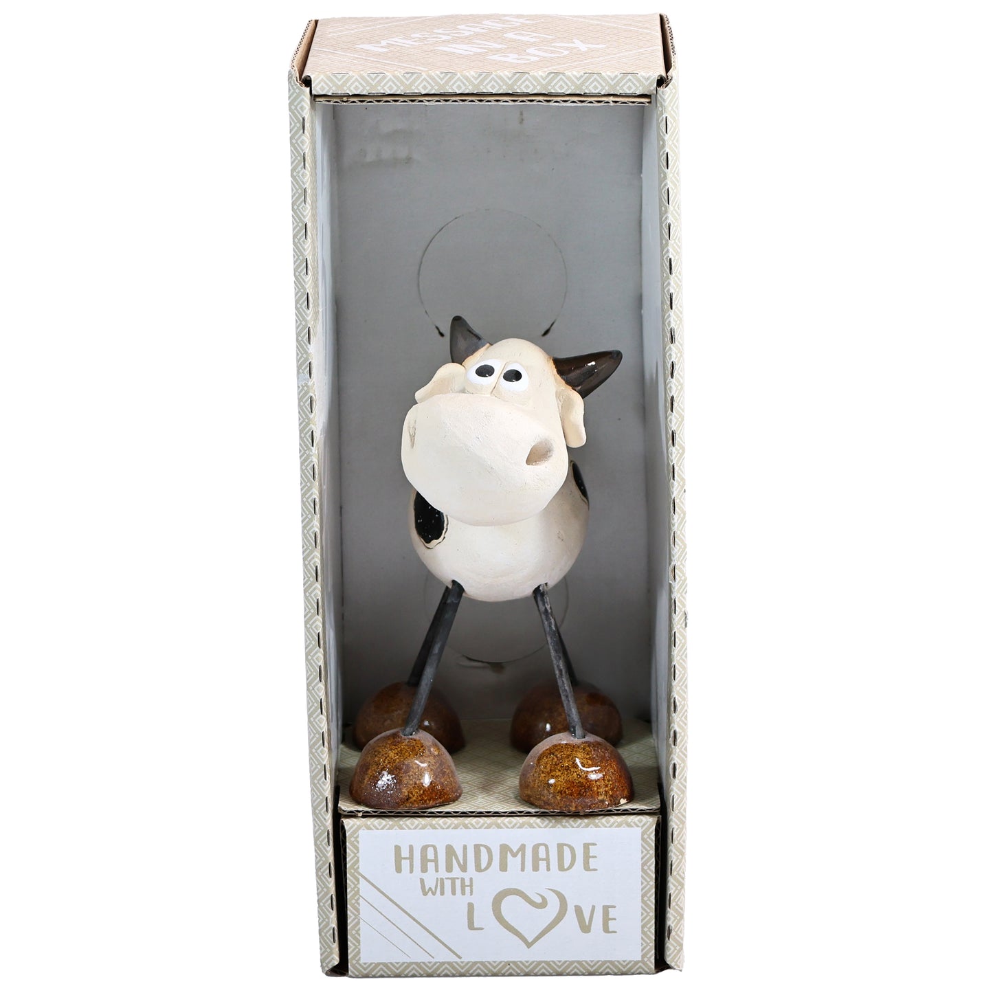 Handmade White Dairy Cow with Fringe