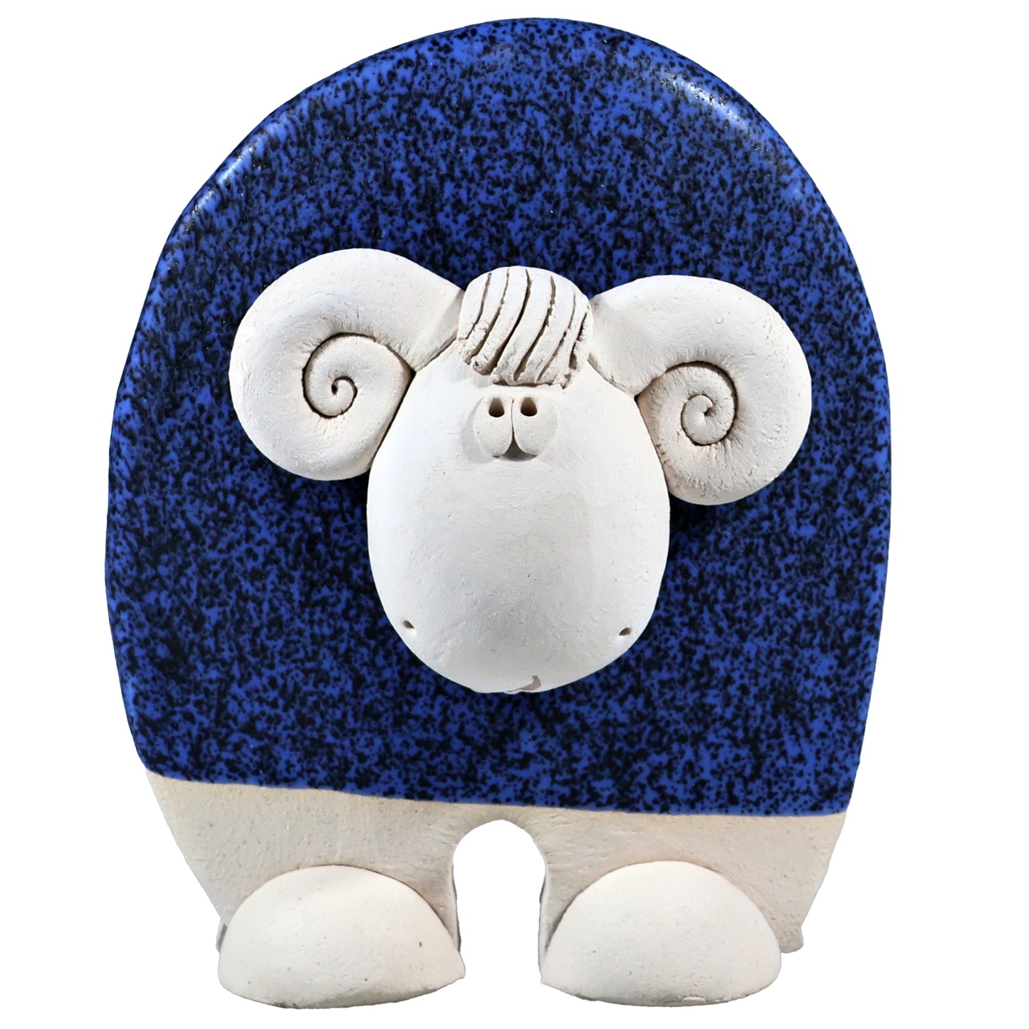 Handmade Ceramic Ram Figurine in Black, Navy Blue, Terracotta Orange