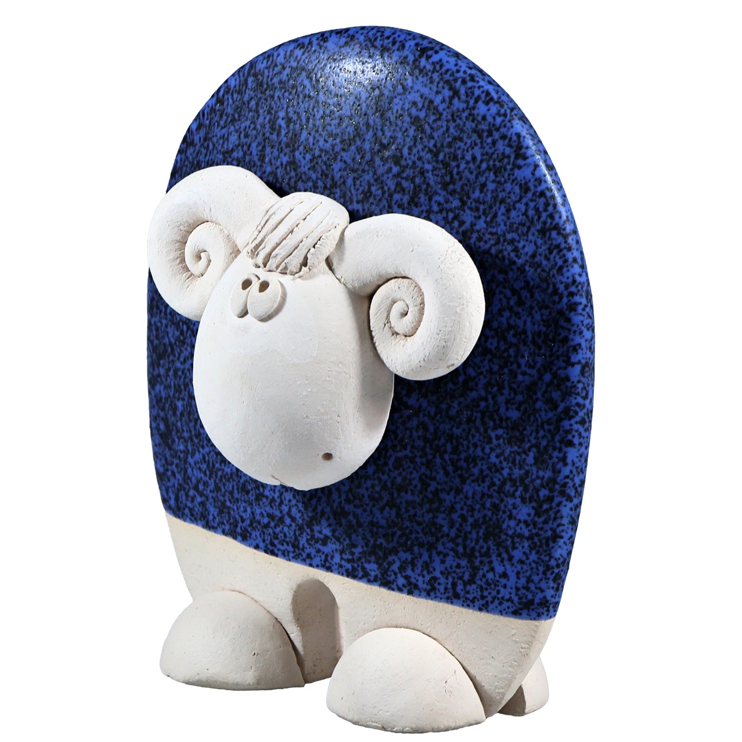 Handmade Ceramic Ram Figurine in Black, Navy Blue, Terracotta Orange