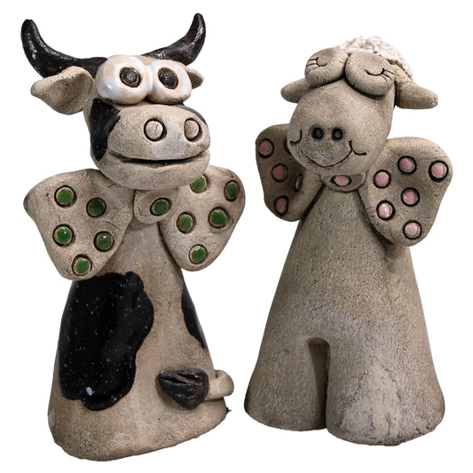 Handmade Ceramic Figurine of Charming Cow or Sheep with Bowtie