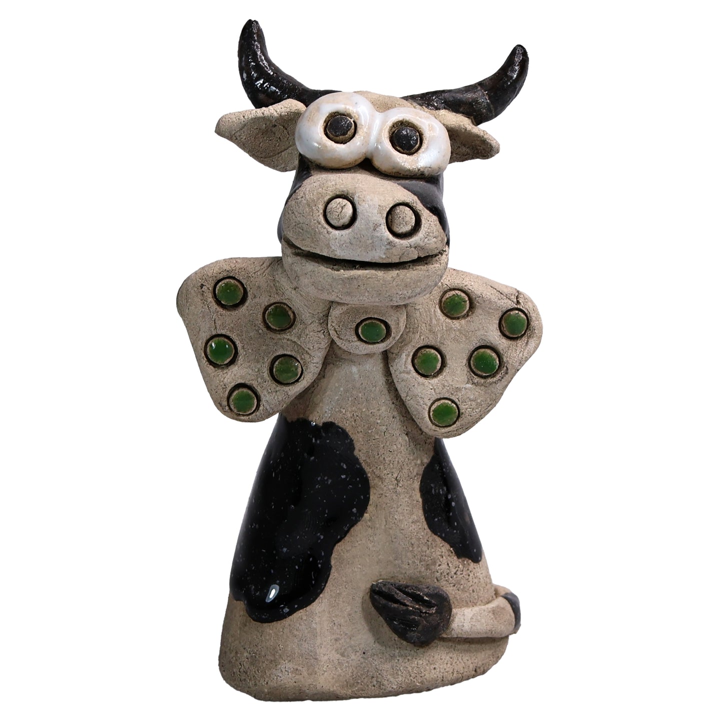 Handmade Ceramic Figurine of Charming Cow or Sheep with Bowtie