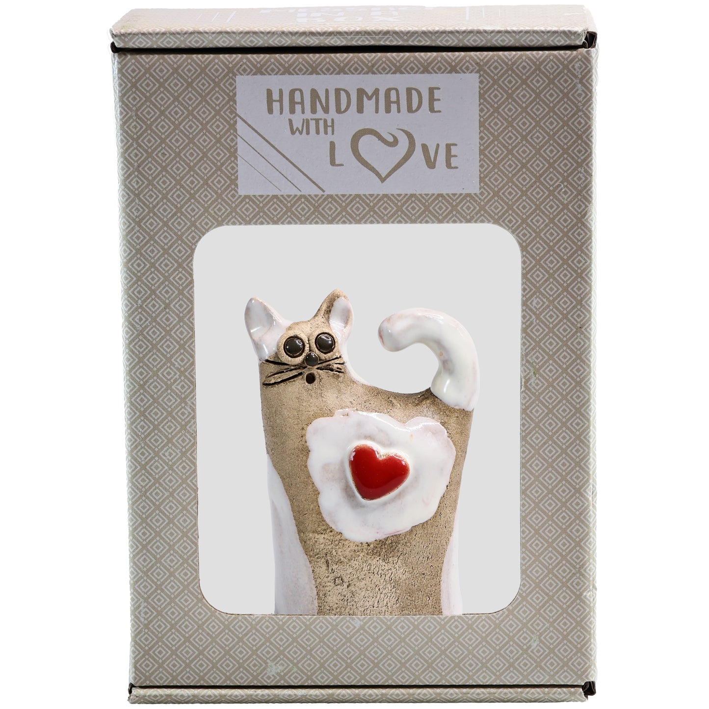 Handmade Ceramic Love Cat Figurine with Heart