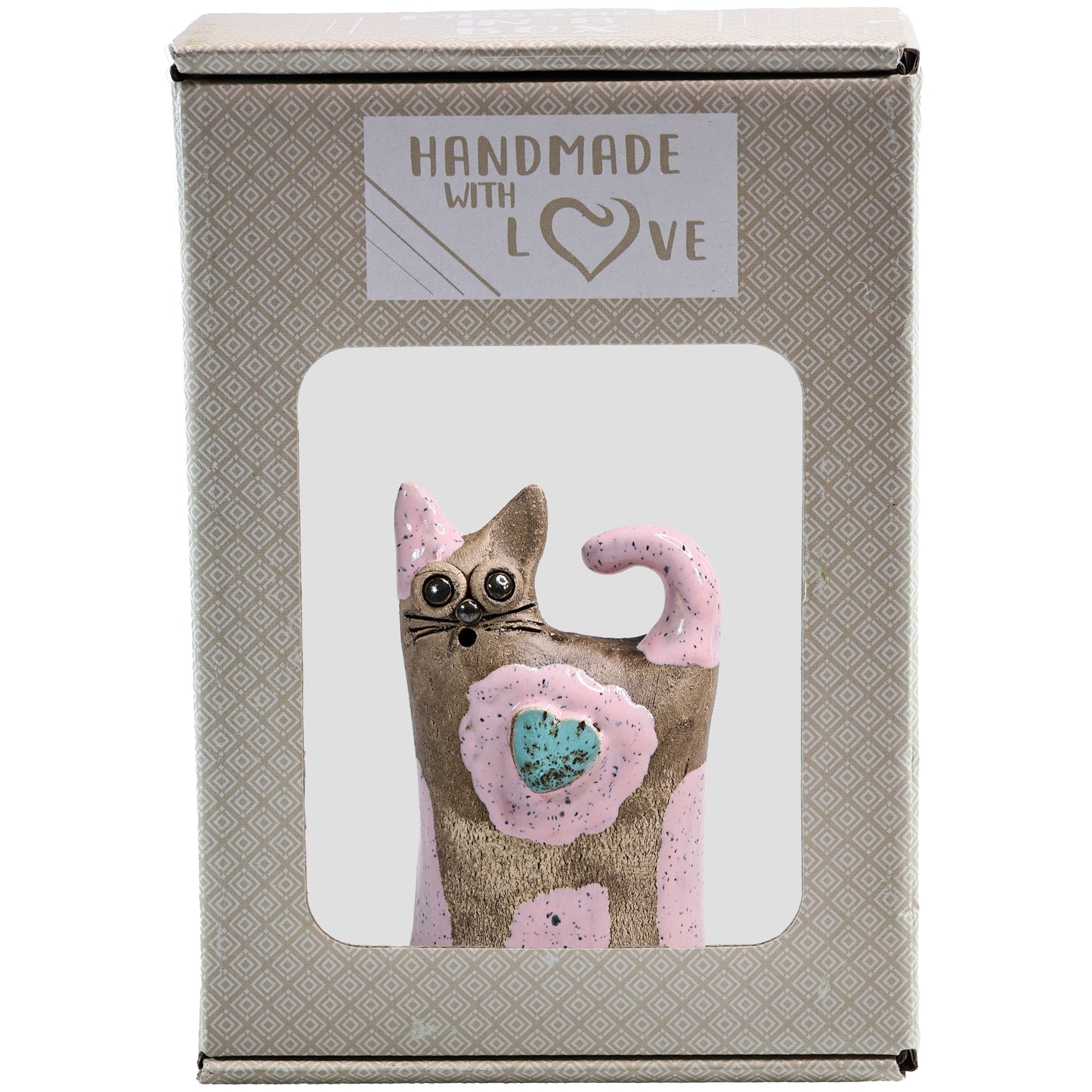 Handmade Ceramic Love Cat Figurine with Heart