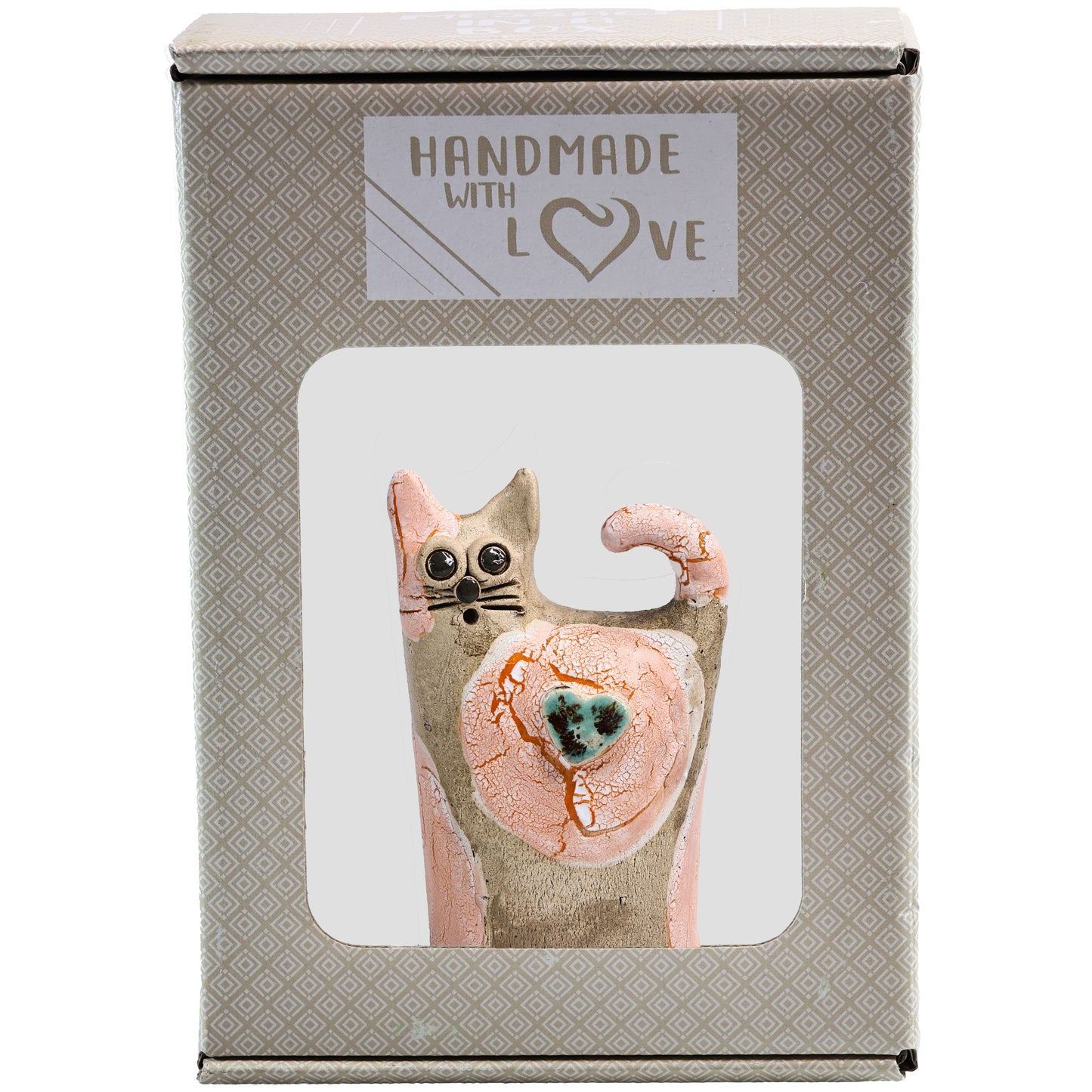 Handmade Ceramic Love Cat Figurine with Heart