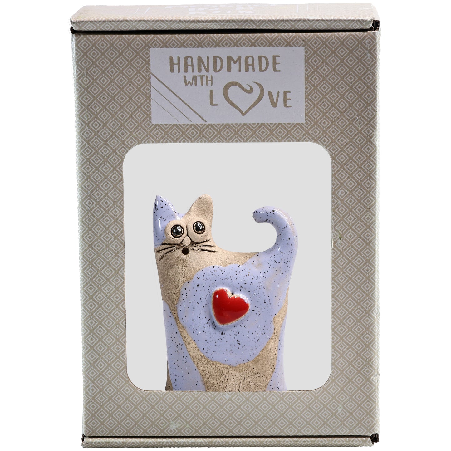 Handmade Ceramic Love Cat Figurine with Heart