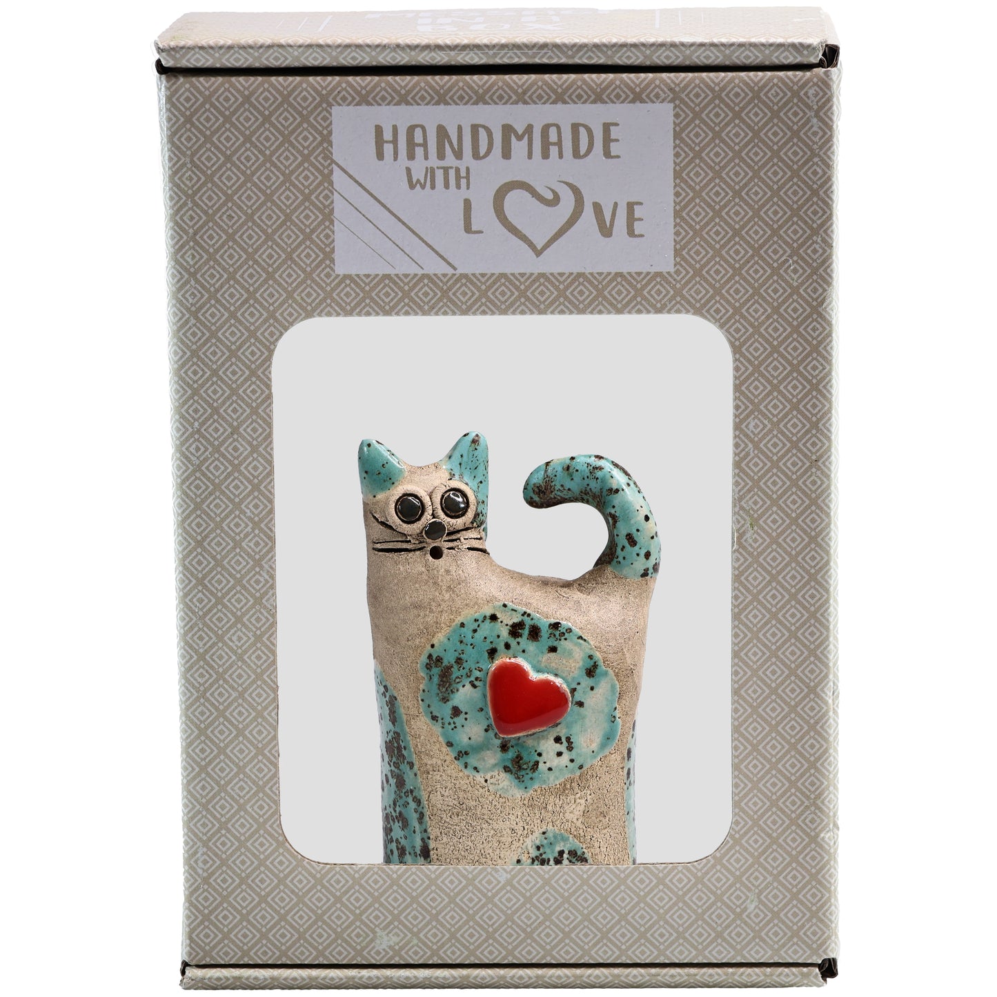 Handmade Ceramic Love Cat Figurine with Heart