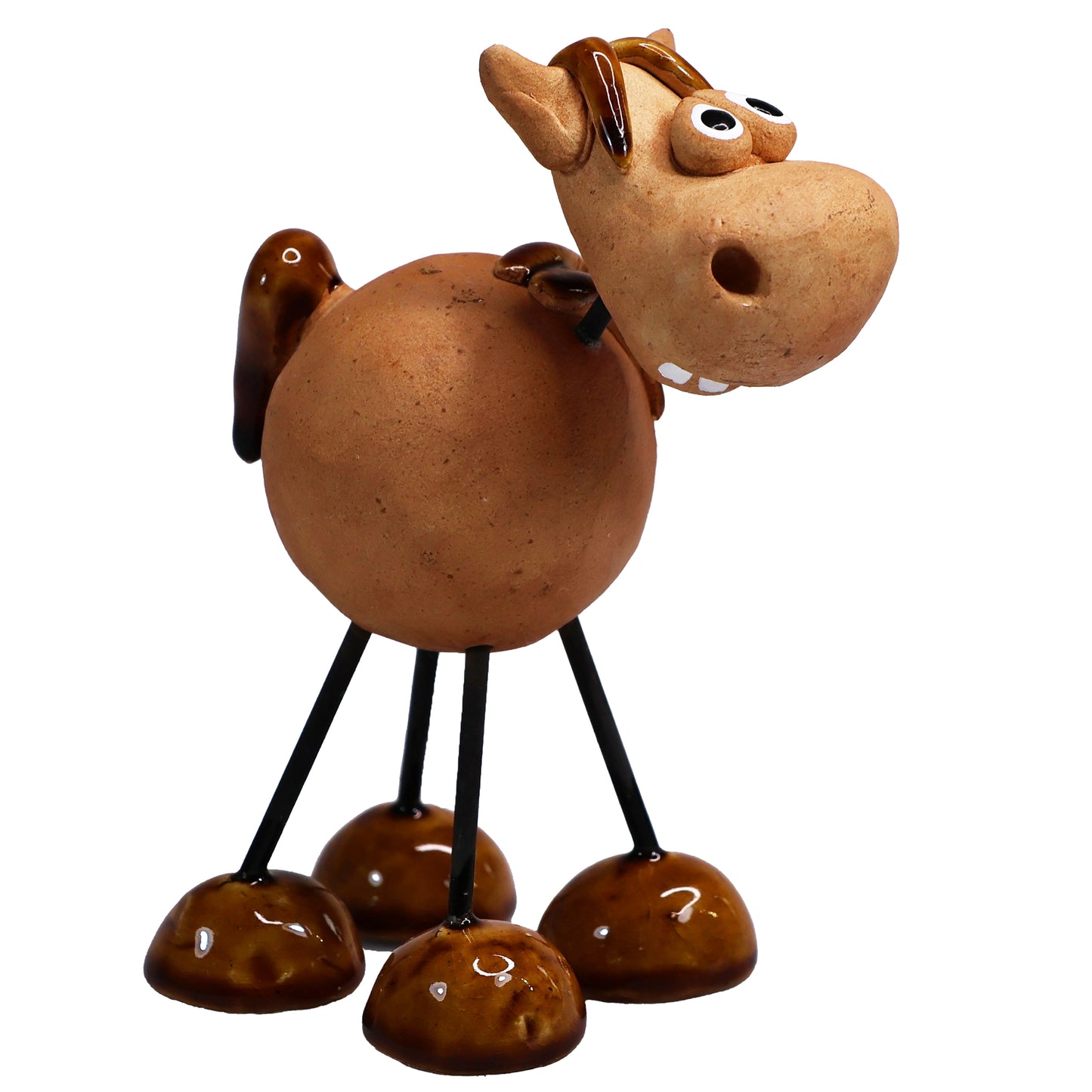 Handmade Laughing Brown Ceramic Wire Leg Horse