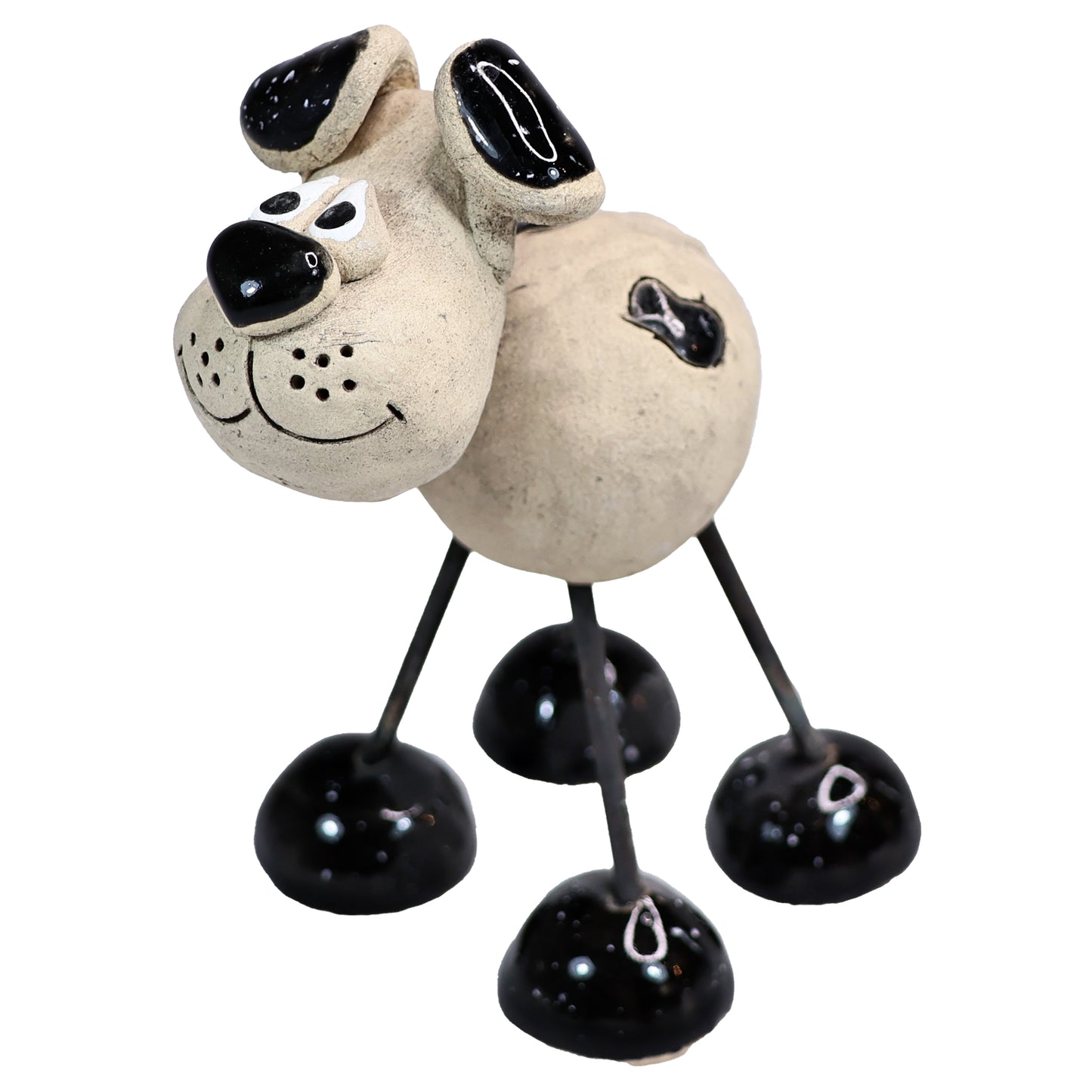 Handmade Patchy Ceramic Wire Leg Dog