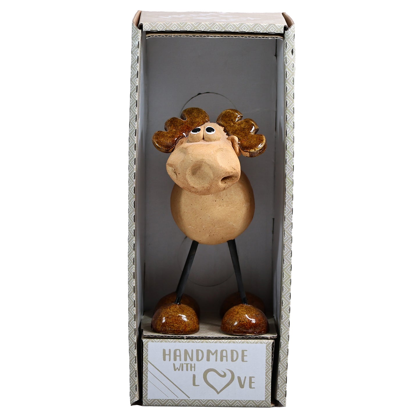 Handmade Brown Ceramic Wire Leg Moose with Ceramic Antlers