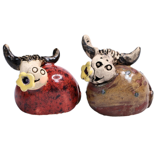 Handmade Ceramic Cute Mini Highland Cow Couple with Horns