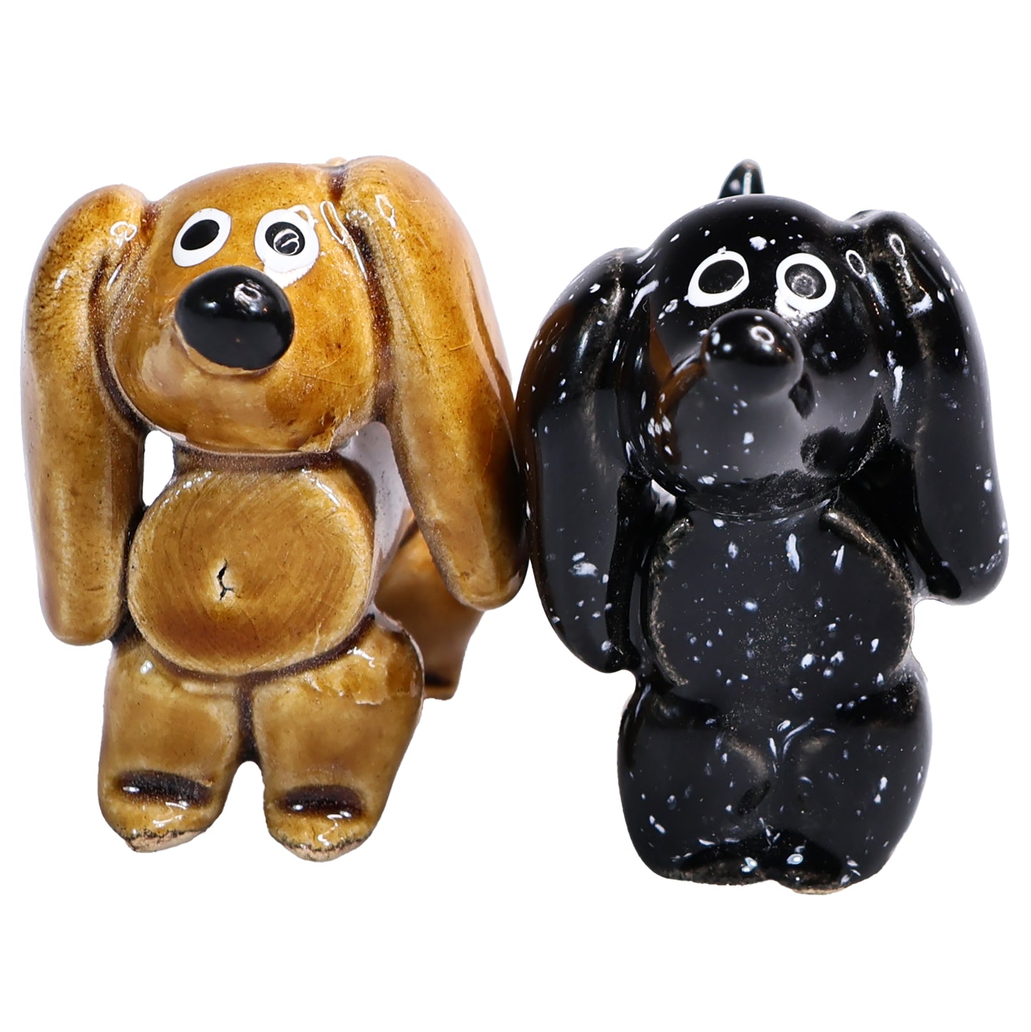 Handmade Ceramic Black and Brown Cute Mini Dachshund Pair