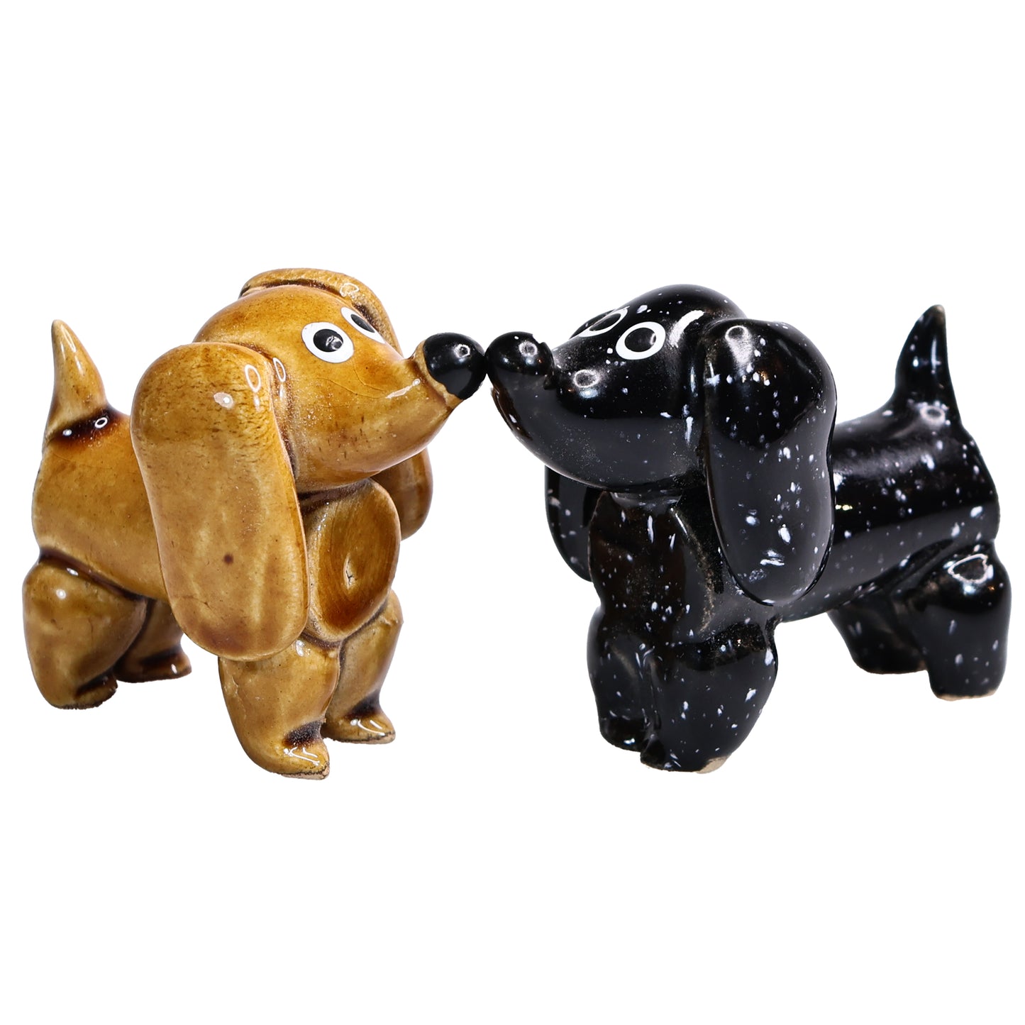 Handmade Ceramic Black and Brown Cute Mini Dachshund Pair