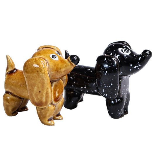 Handmade Ceramic  Black and Brown Cute Mini Dachshund Pair