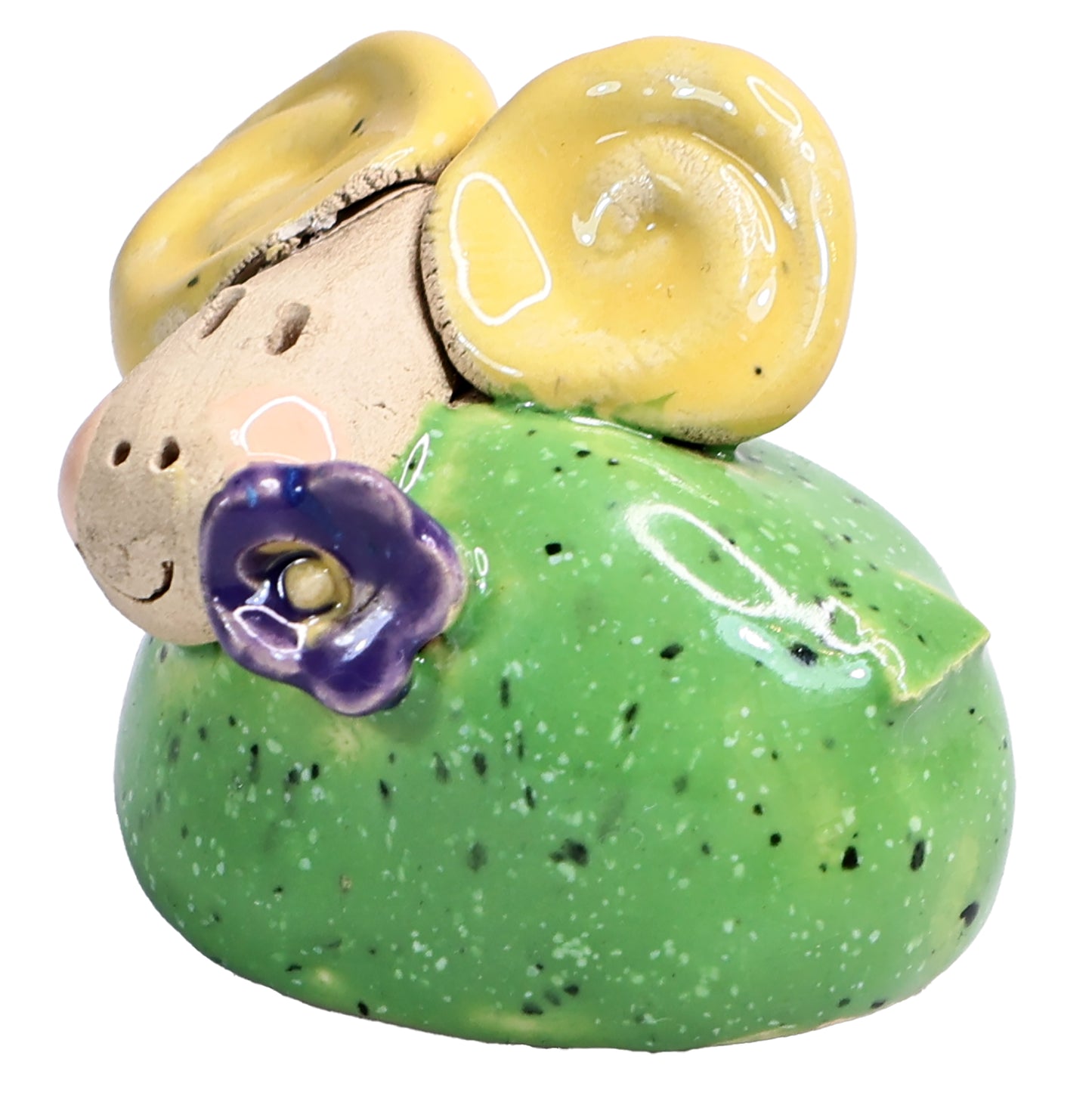 Handmade Ceramic Mini Yellow & Green Smiling Ram Couple with Flower in Mouth