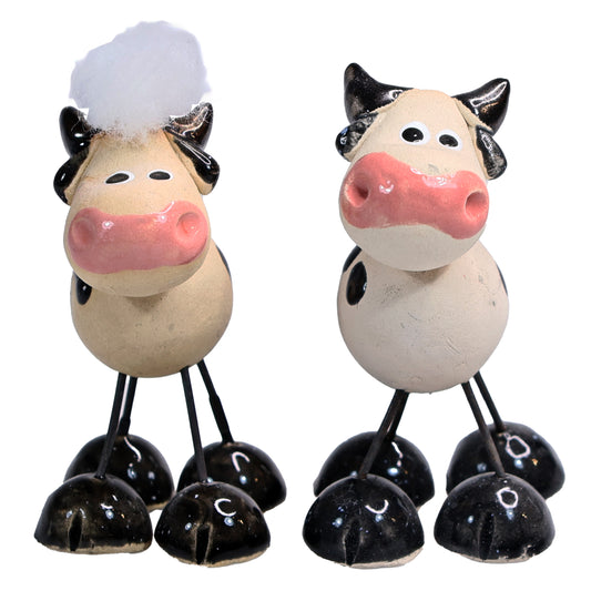 Handmade Ceramic Mini Wire Legged Dairy Cow Pair