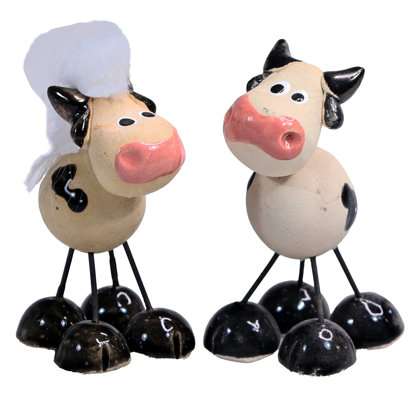 Handmade Ceramic Mini Wire Legged Dairy Cow Pair