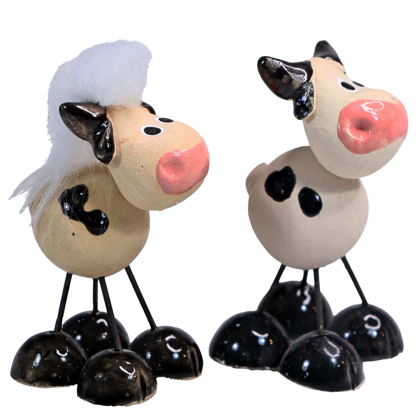 Handmade Ceramic Mini Wire Legged Dairy Cow Pair