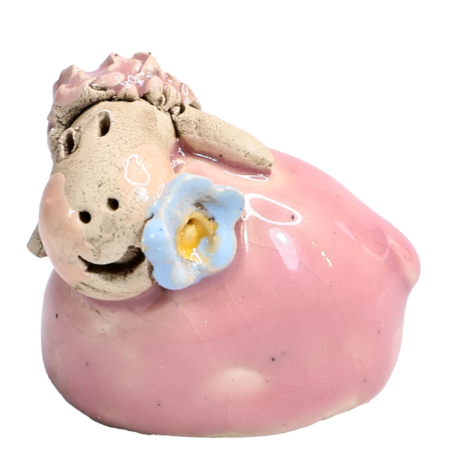 Handmade Ceramic Colourful Mini Sheep Couple with Flower