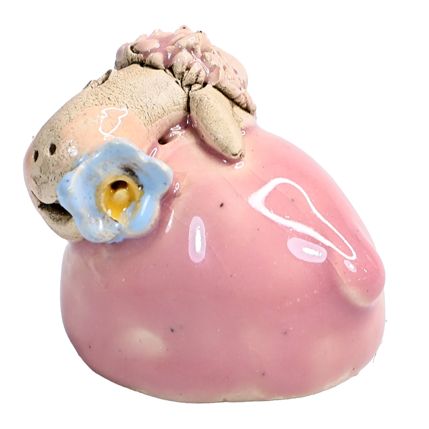 Handmade Ceramic Colourful Mini Sheep Couple with Flower