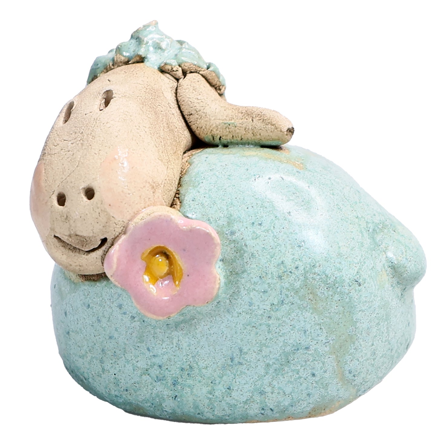Handmade Ceramic Colourful Mini Sheep Couple with Flower