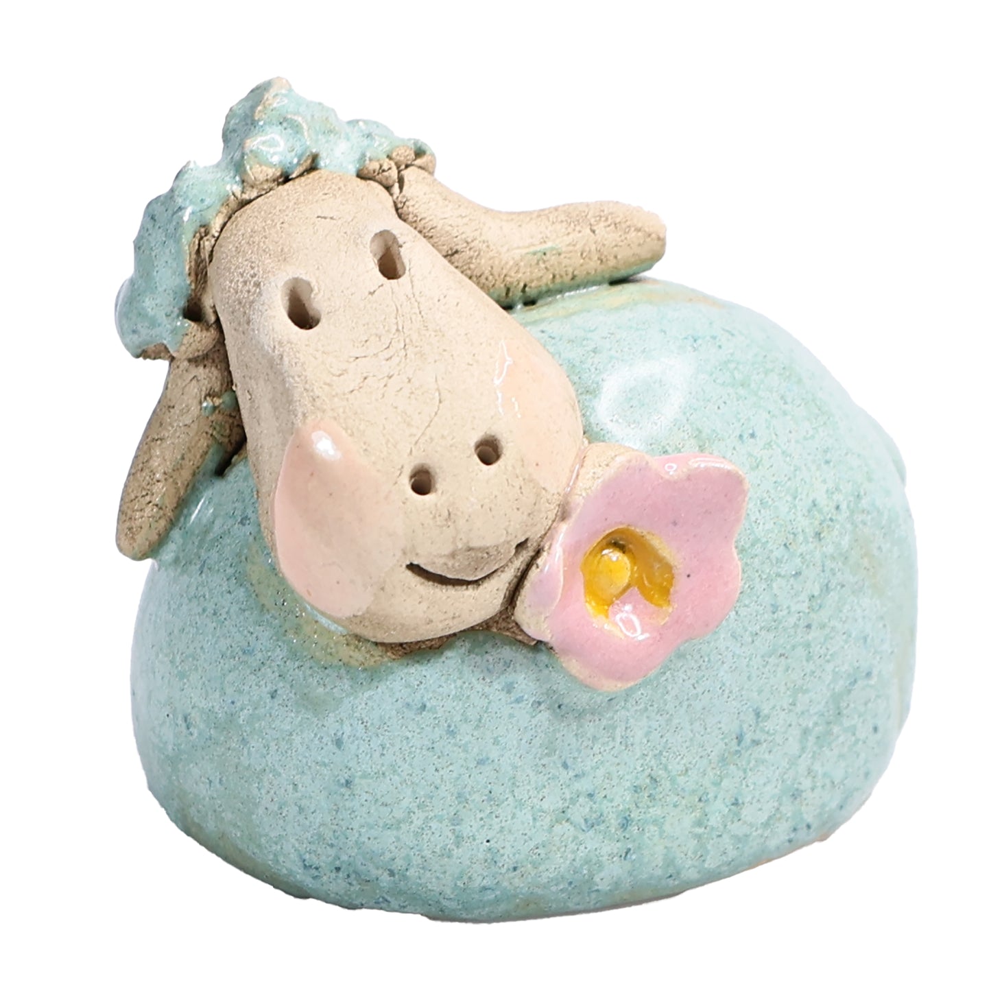 Handmade Ceramic Colourful Mini Sheep Couple with Flower