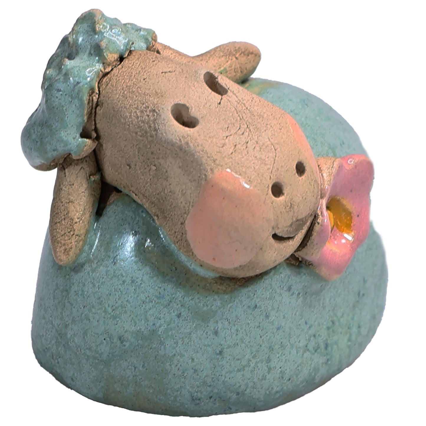 Handmade Ceramic Colourful Mini Sheep Couple with Flower