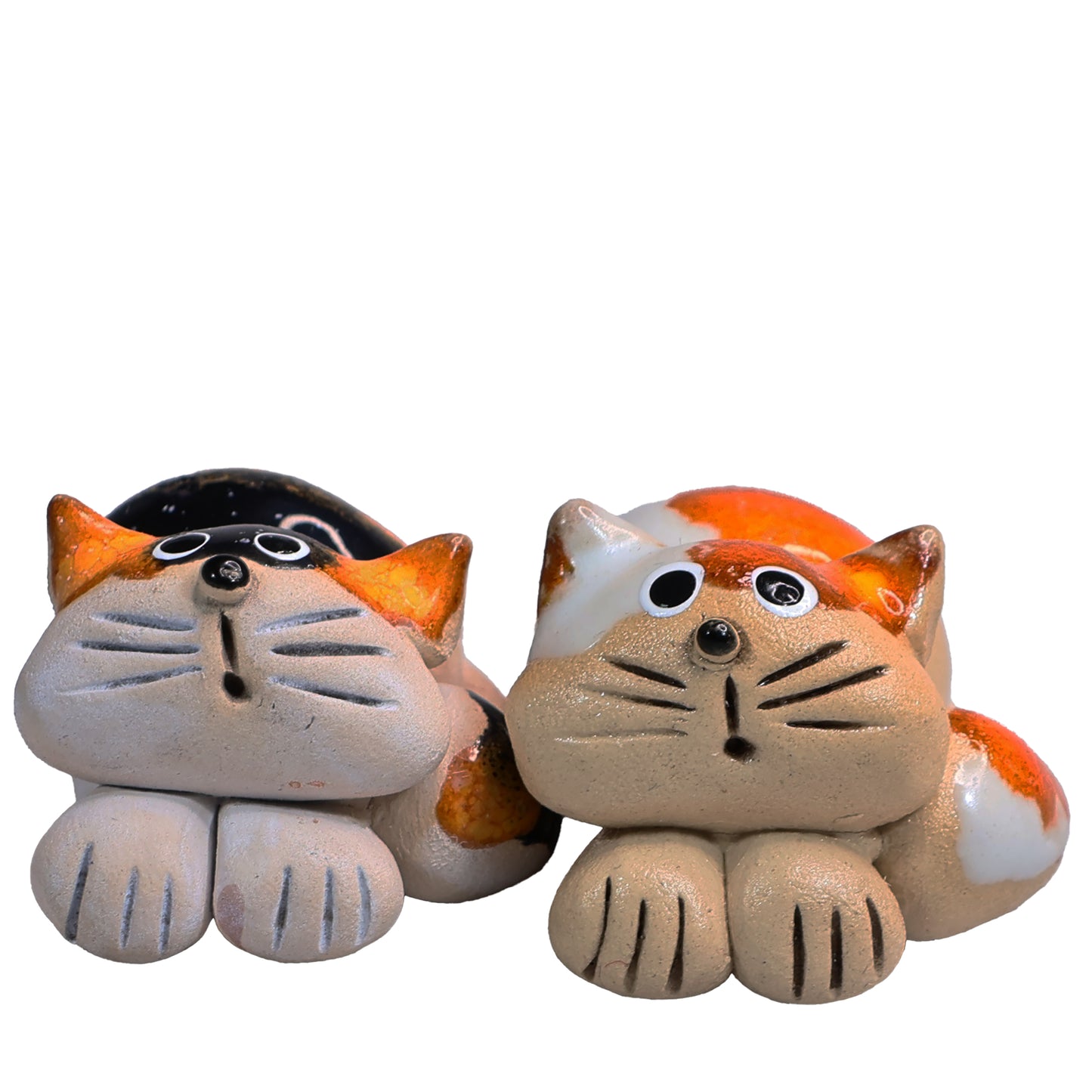 Handmade Ceramic Mini Lying Down Cat Pair