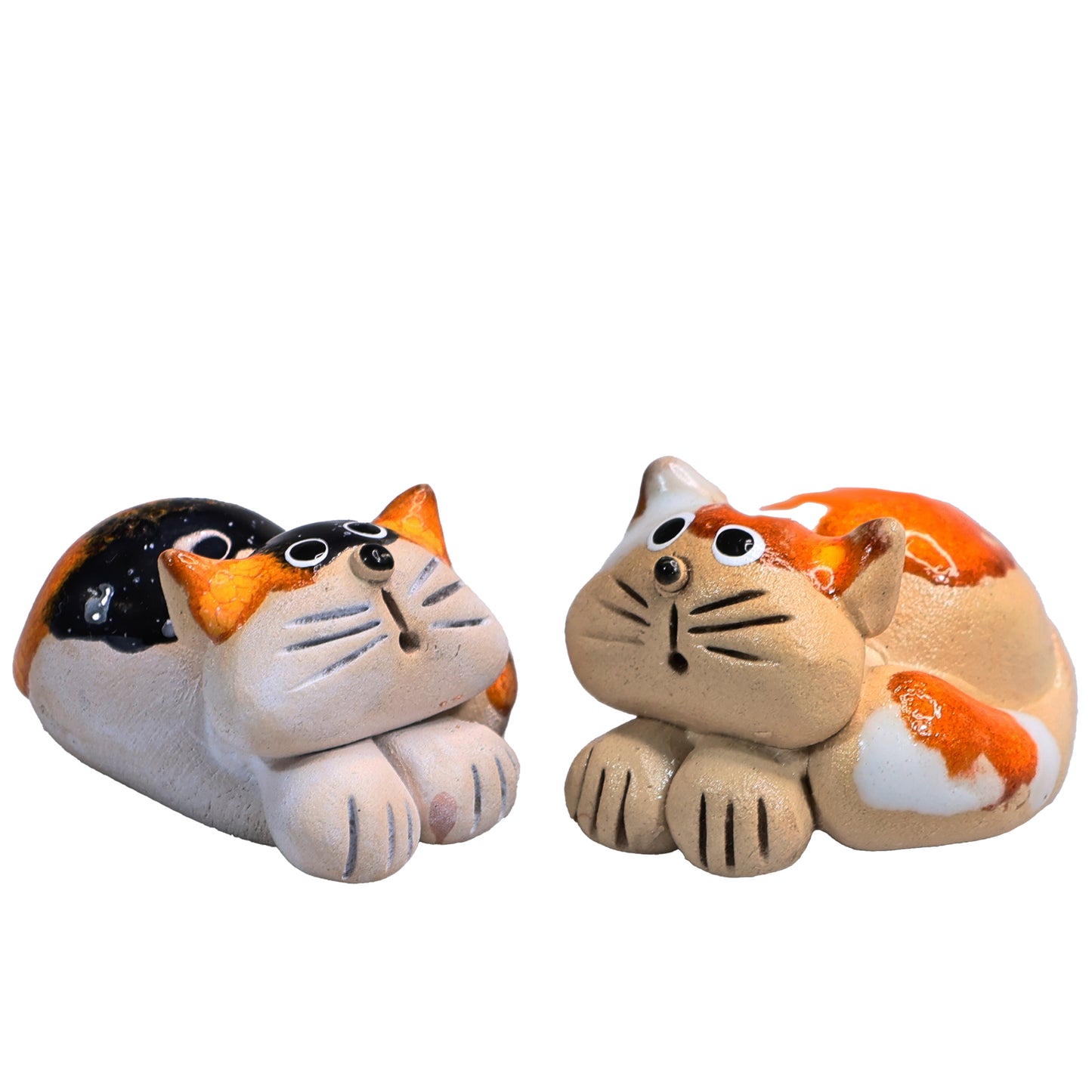 Handmade Ceramic Mini Lying Down Cat Pair