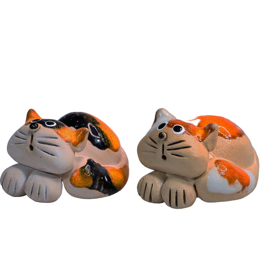 Handmade Ceramic Mini Lying Down Cat Pair