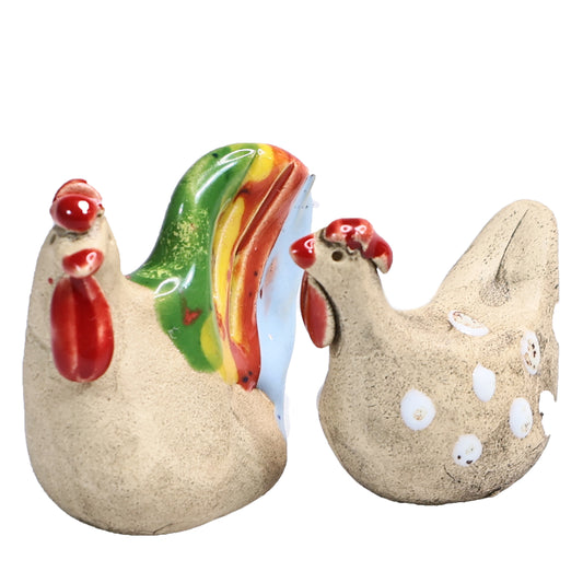 Handmade Ceramic Mini Chicken Couple, Colourful and Spotty
