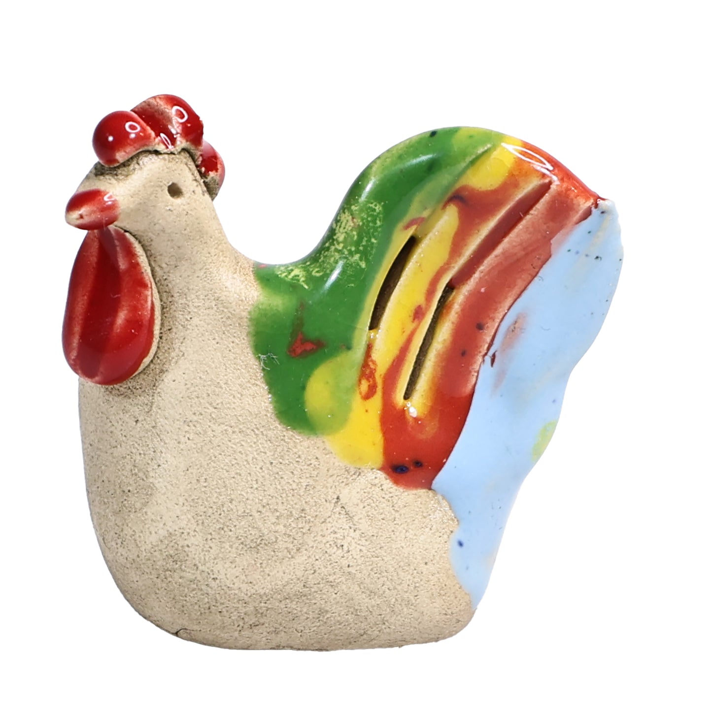 Handmade Ceramic Mini Chicken Couple, Colourful and Spotty